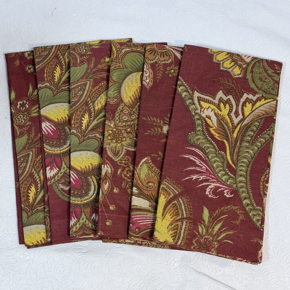 6 Pottery Barn Allston Palampore Floral Napkins Linen